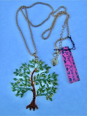 New Betsey Johnson Beautiful Large ~ TREE OF LIFE ~ Rhinestone Pendant Necklace